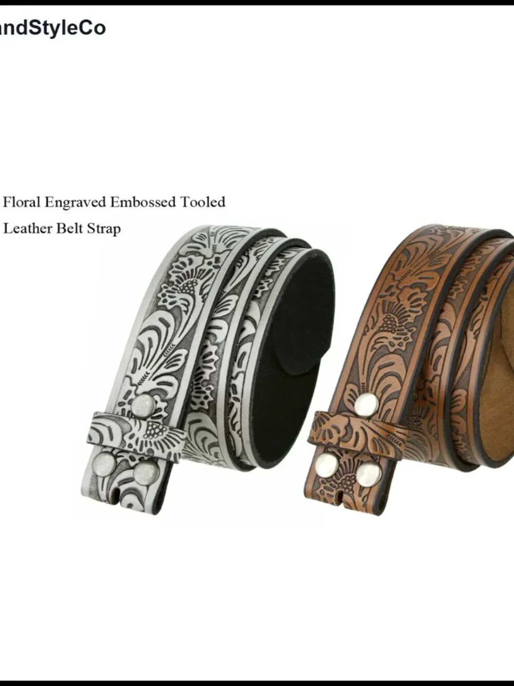 Western Floral Tooled Genuine Leather Belt Strap 1.5